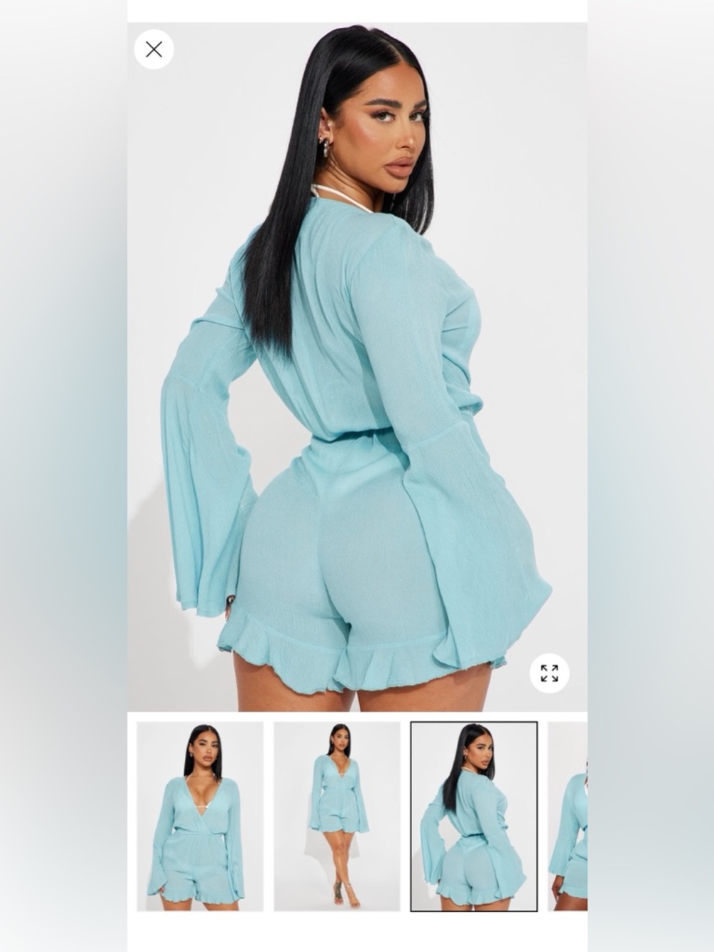 Fashion Nova Breezy Blue Linen Cover Up Romper